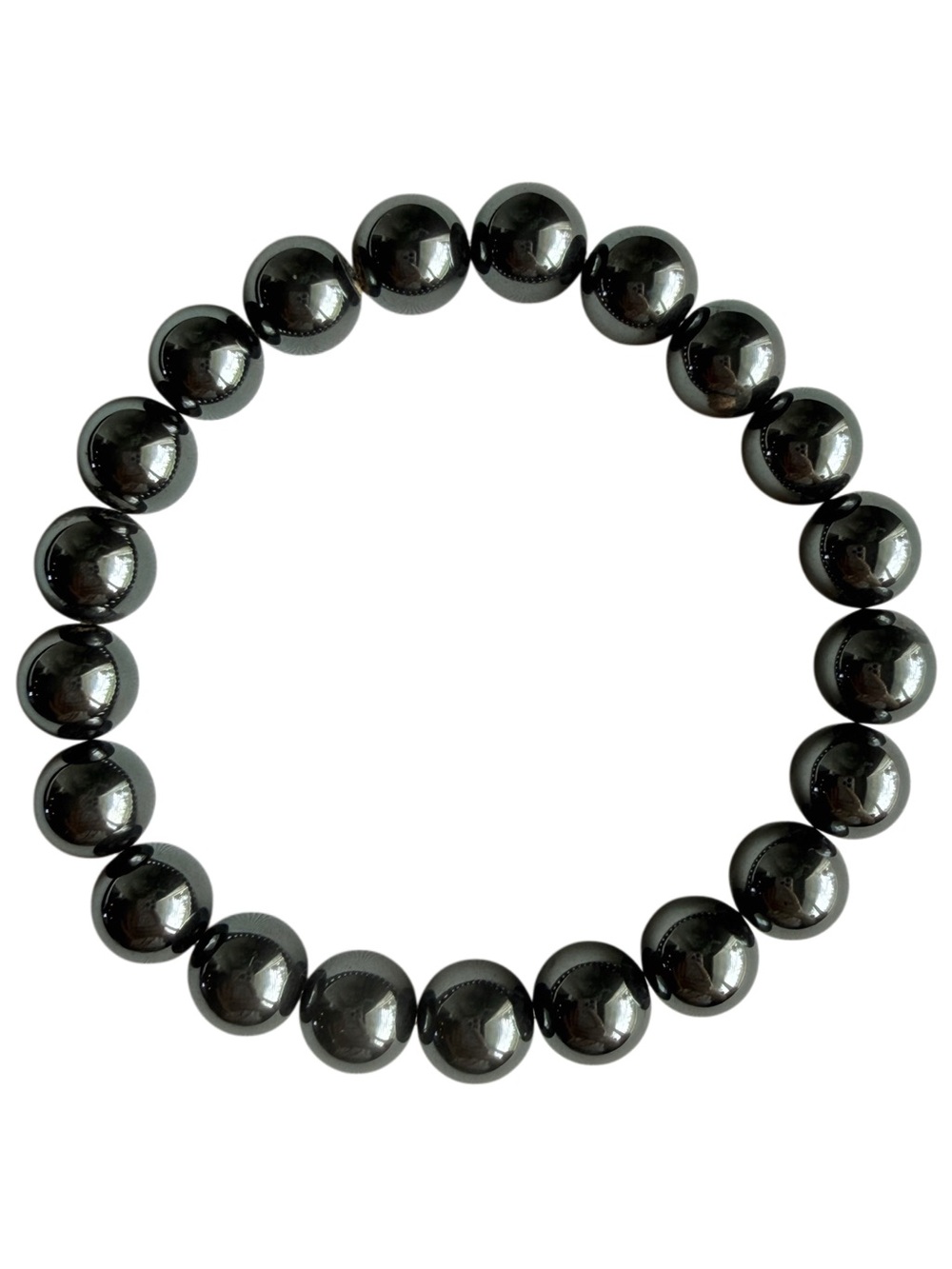 Bombshell Beads Hematite 10mm Stretch Bracelet Authentic Gemstone 8.5”